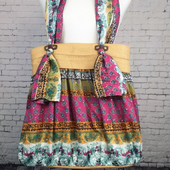 No Brand Handbags - 👀 $8 SALE 👀Multi-Colored Fabric & Straw Tote Bag